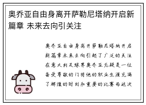 奥乔亚自由身离开萨勒尼塔纳开启新篇章 未来去向引关注 奥乔亚自由身离开萨勒尼塔纳开启新篇章 未来去向引关注